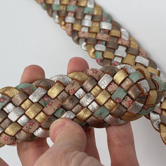 Fossil Leather Woven Belt Medium Brown Metallic Floral 1.25\